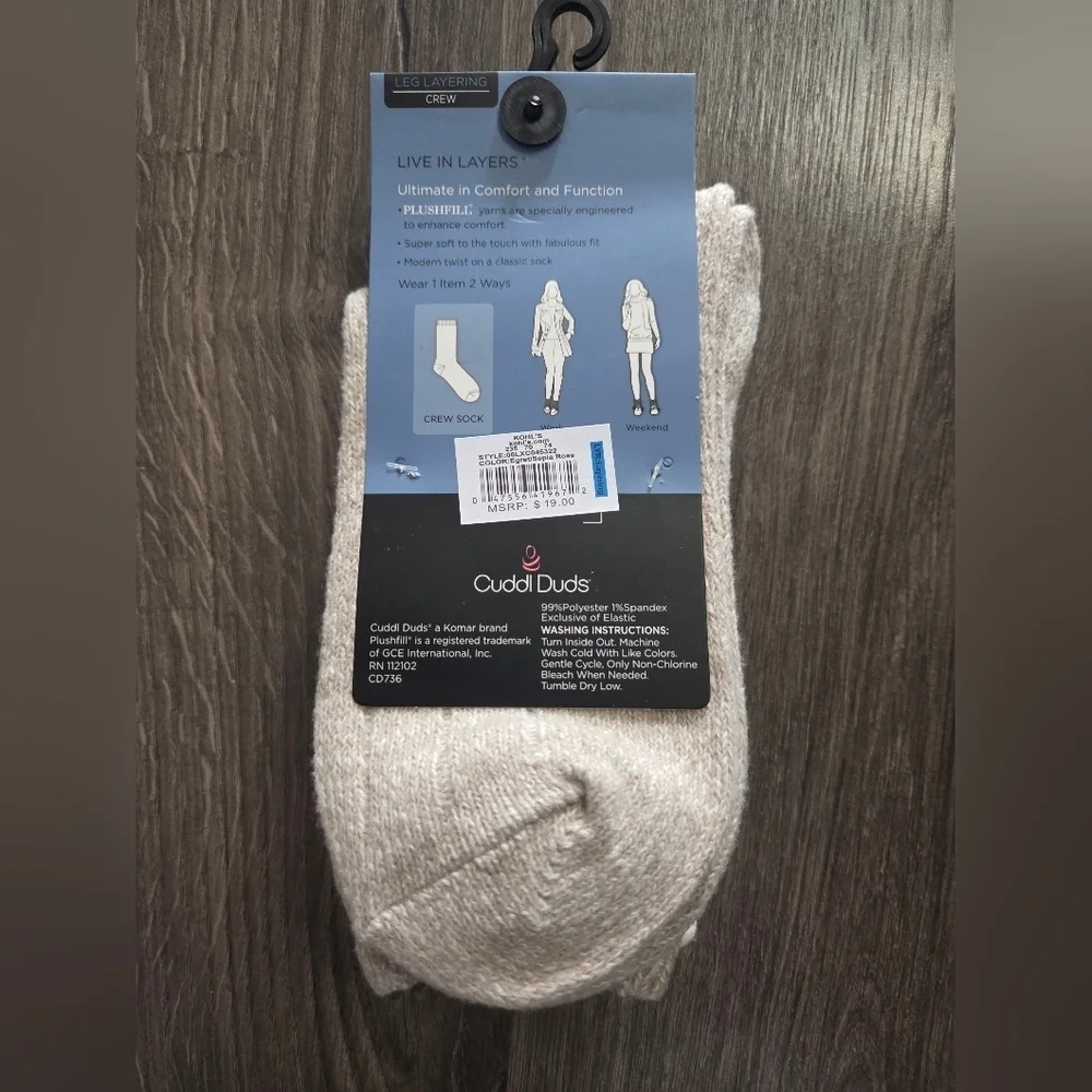 Cuddl Duds Plushfill Crew Socks 2pk NWT